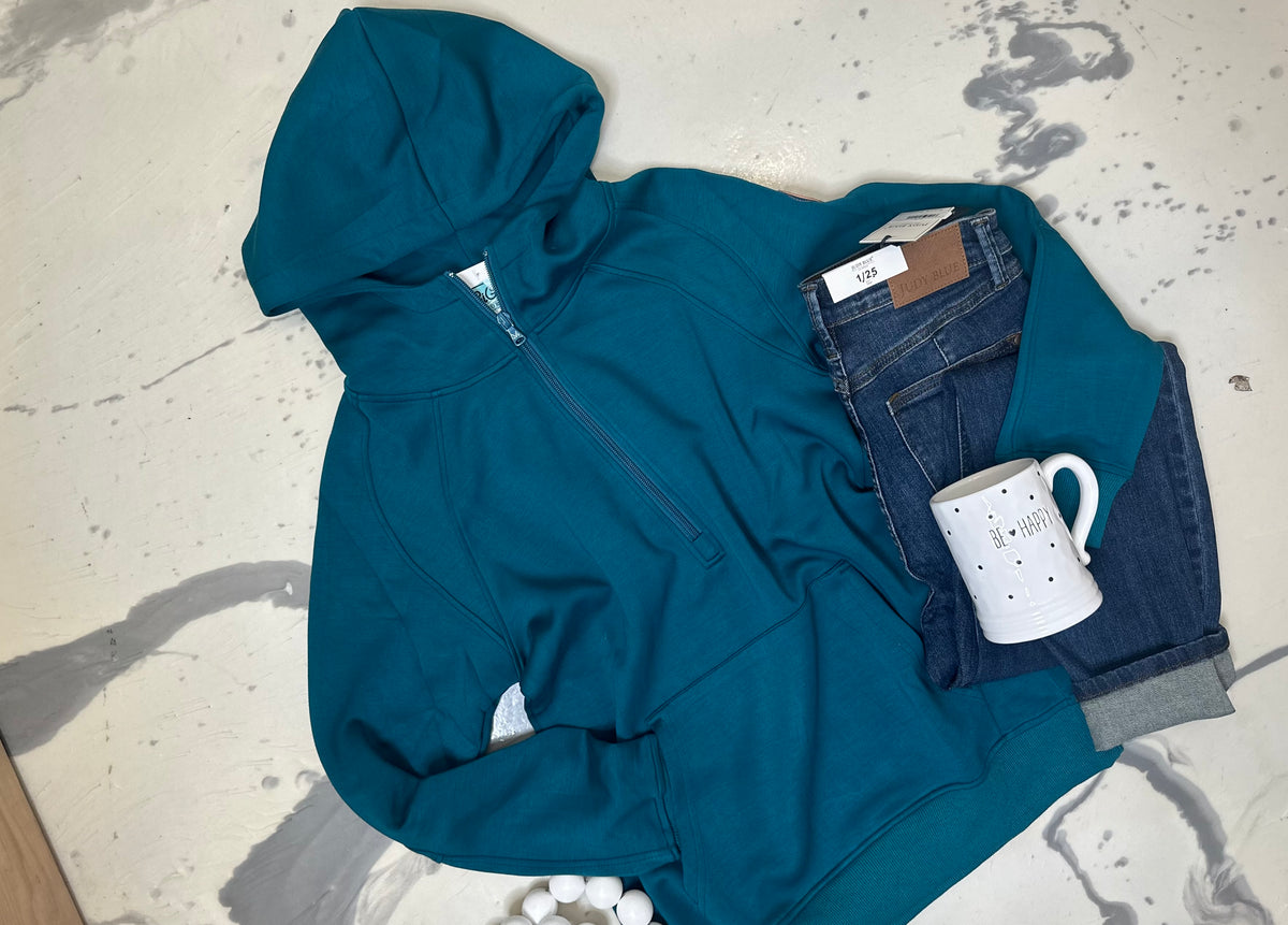 Michelle Mae Scuba HalfZip Hoodie in Teal – GiGi's Emporium