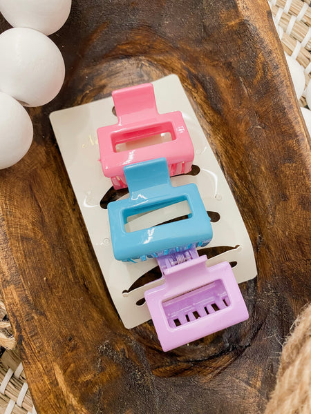 3 Piece Mini Rectangle Hair Claw Set
