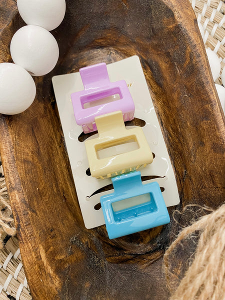 3 Piece Mini Rectangle Hair Claw Set