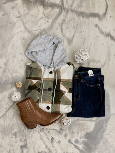 Axe Roe Hooded Shacket Olive