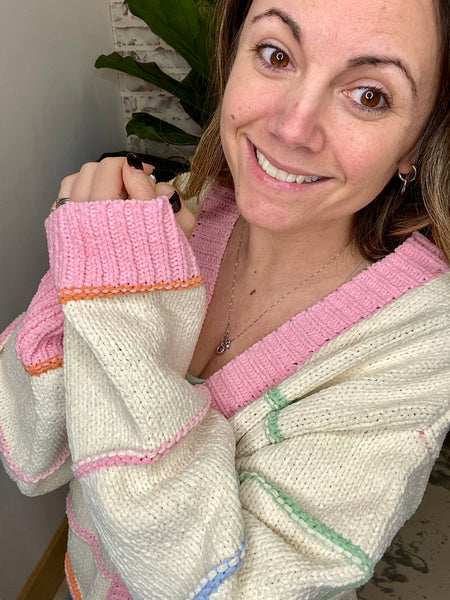 Mellow Cream Mix Stripe Sweater Cardigan