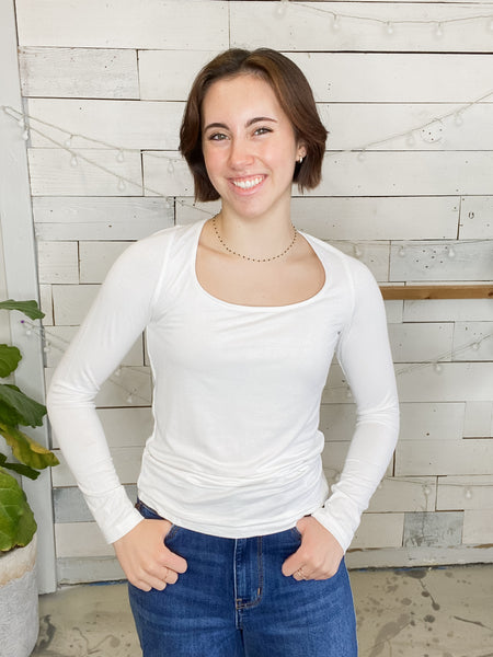 Michelle Mae Alyssa Long Sleeve Top White