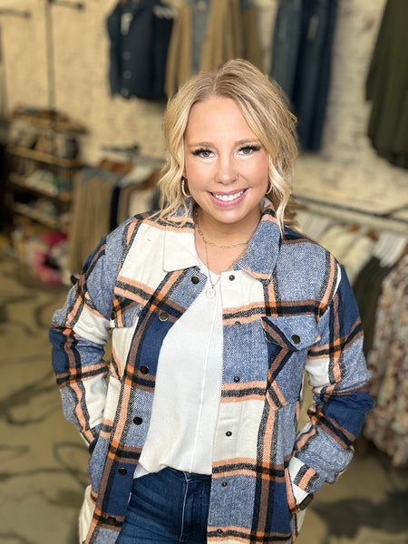 Navy & Orange Norah Plaid Shacket