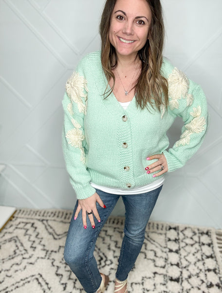 Michelle Mae Mint & Tan Floral Cardigan