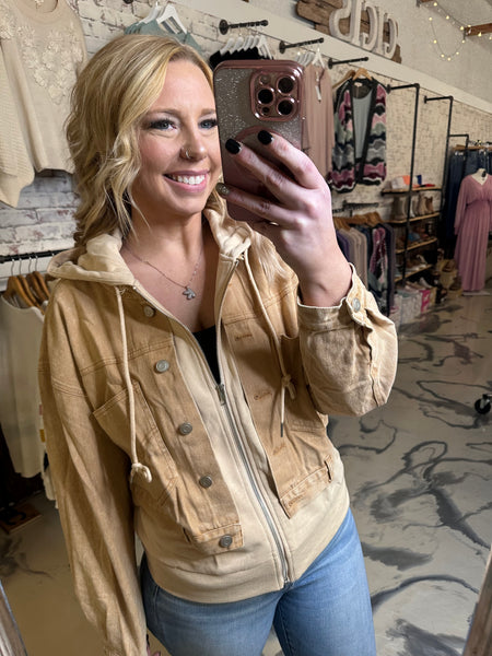 Washed Denim Jacket in Camel