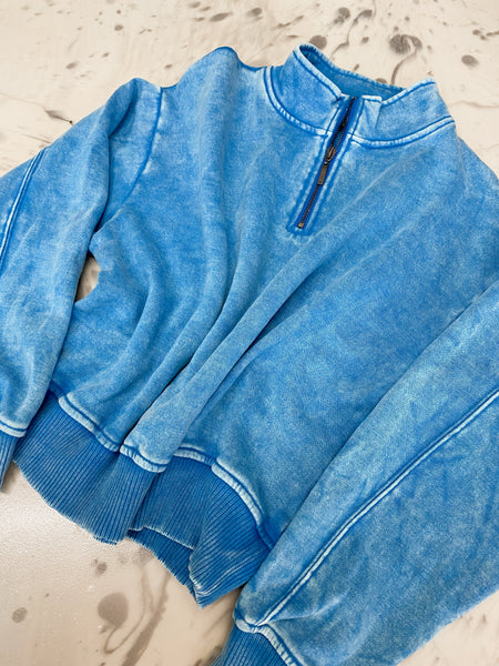 Acid Wash Half Zip Deep Sky