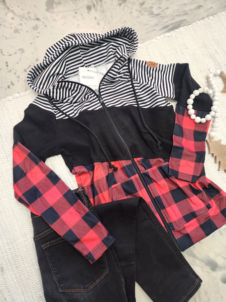 Michelle Mae Plaid & Stripes Colorblock FullZip
