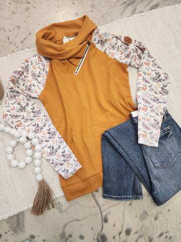 Zoey ZipCowl Mustard & Harvest Floral