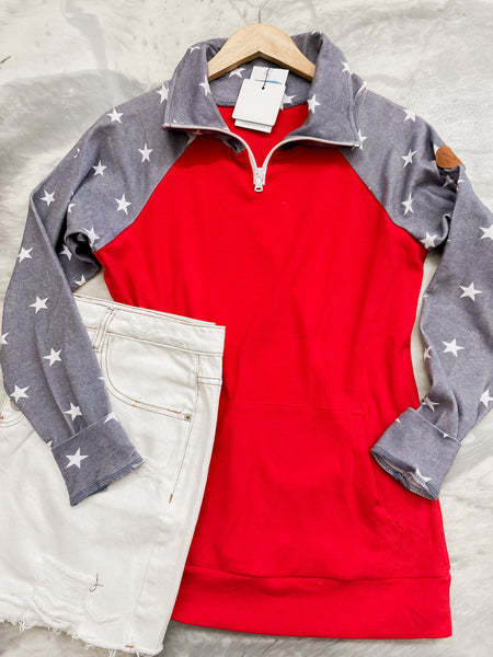 ShortZip Pullover Faded Navy Stars Sleeve