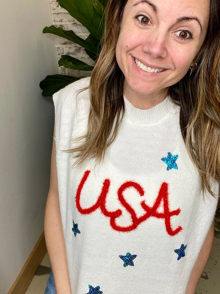 USA Tinsel Sweater Vest