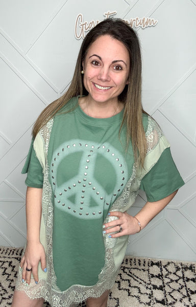 Retro Rules Peace N Lace Graphic in Sage Green