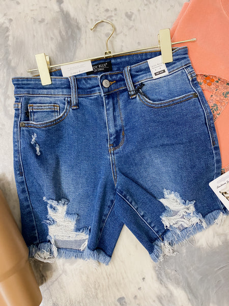 Judy Blue MR Destroy Fray Hem Shorts