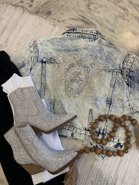Angel Acid Wash Embellished Denim Jacket