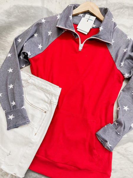 ShortZip Pullover Faded Navy Stars Sleeve