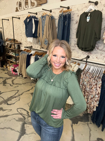 Elaina Ruffle Top in Olive