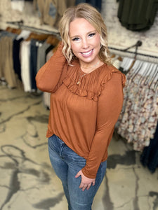 Elaina Ruffle Top in Cognac