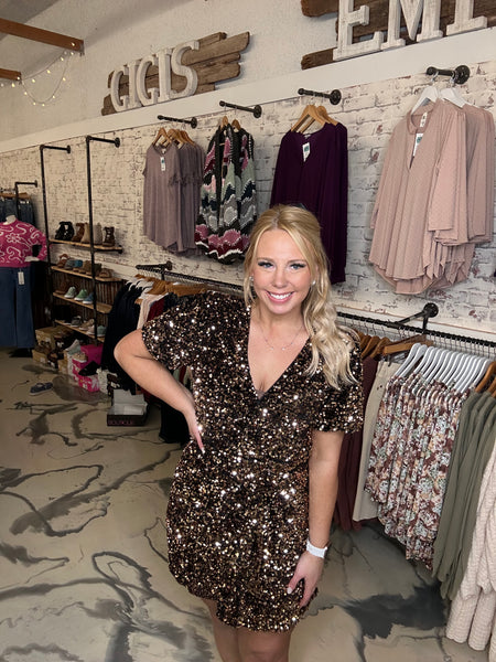 Sequin Wrap Mini Dress