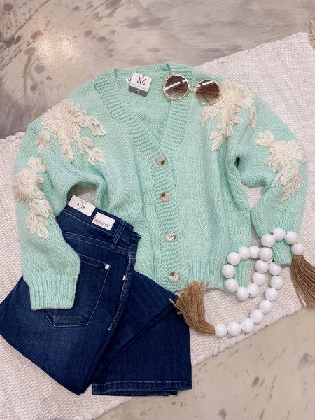 Michelle Mae Mint & Tan Floral Cardigan