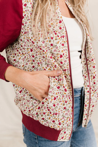 Ampersand Ave Bomber Jacket Crimson Floral