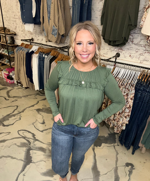 Elaina Ruffle Top in Olive