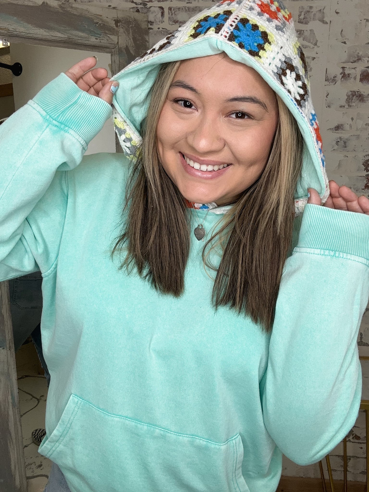 Sia Crochet Ash Wash Hoodie Aqua