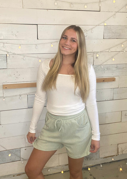 Michelle Mae Linen Shorts in Sage Green