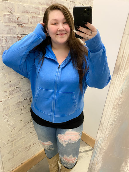 New Bestie Full Zip-Up Ash Blue