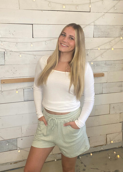 Michelle Mae Linen Shorts in Sage Green