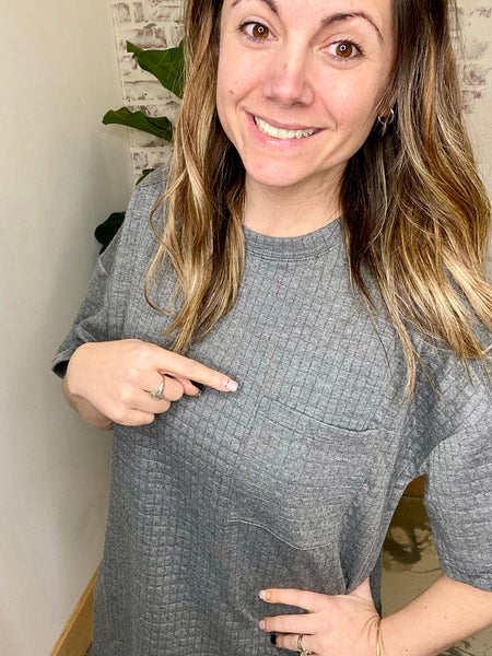 Black Out Friday Quilted Shift Dress in Charcoal