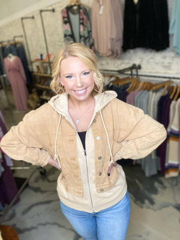 Washed Denim Jacket in Camel
