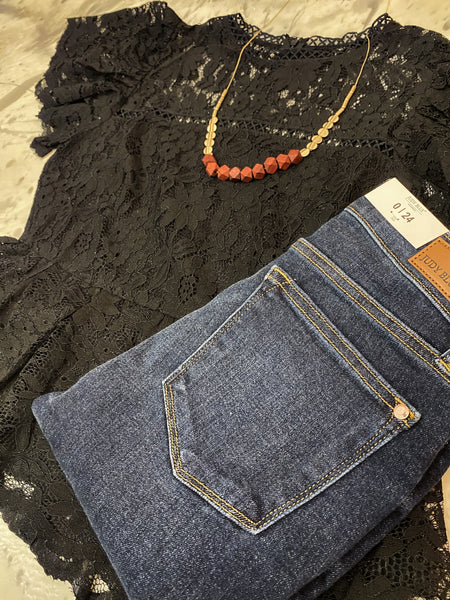 Peplum Lace Top in Black