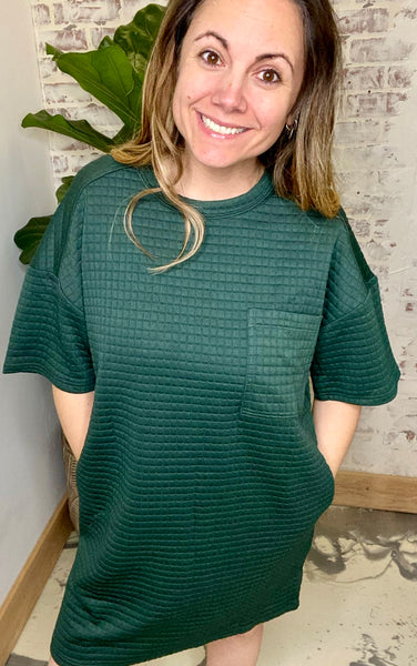 Black Out Friday Quilted Shift Dress in Forest