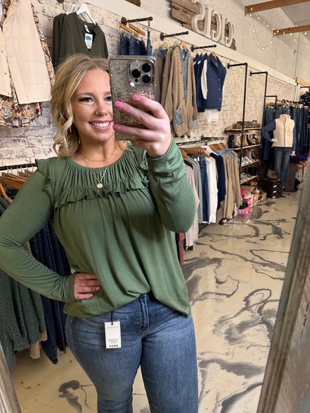Elaina Ruffle Top in Olive
