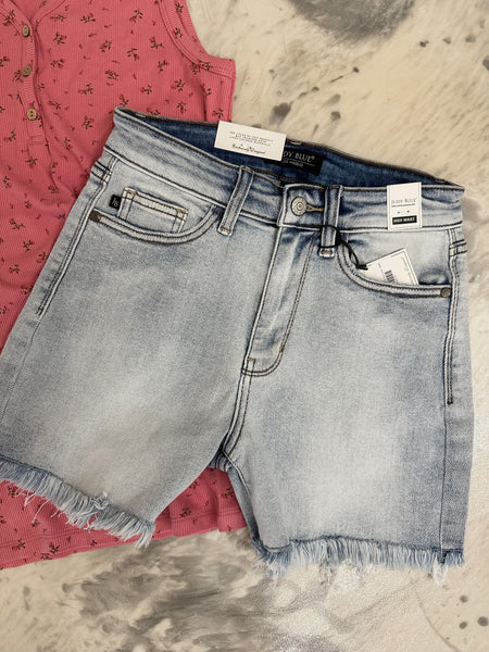 Judy Blue HW Fray Hem Cut Off Dad Shorts