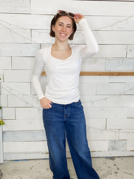 Michelle Mae Alyssa Long Sleeve Top White