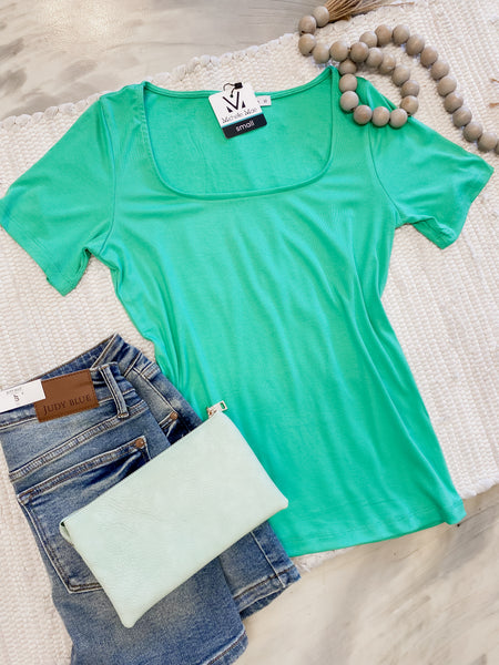 Michelle Mae Alyssa Short Sleeve Top Aquamarine