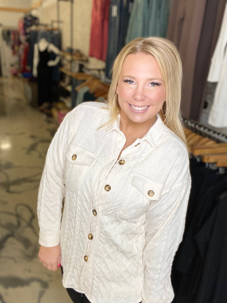 Michelle Mae Cable Knit Jacket in Ivory