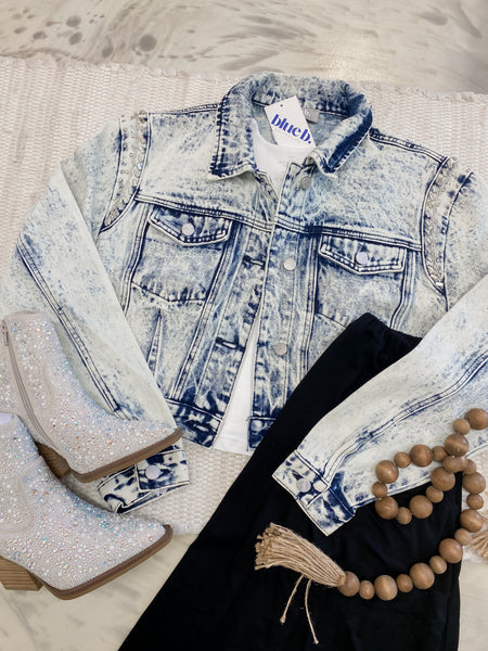 Angel Acid Wash Embellished Denim Jacket