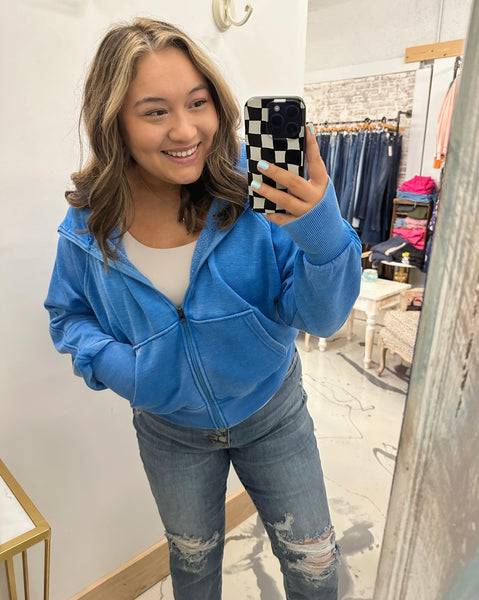 New Bestie Full Zip-Up Ash Blue