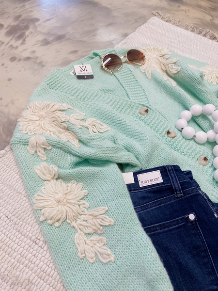 Michelle Mae Mint & Tan Floral Cardigan