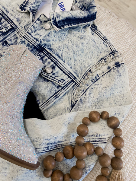 Angel Acid Wash Embellished Denim Jacket