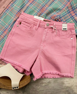 Judy Blue Lt. Pink MR Garment Dyed Fray Hem Shorts