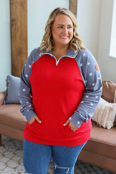 ShortZip Pullover Faded Navy Stars Sleeve
