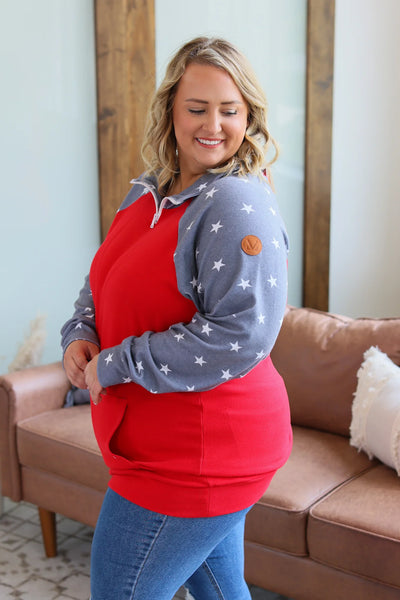 ShortZip Pullover Faded Navy Stars Sleeve