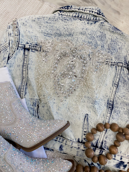 Angel Acid Wash Embellished Denim Jacket