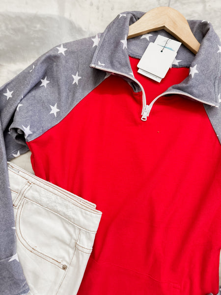 ShortZip Pullover Faded Navy Stars Sleeve