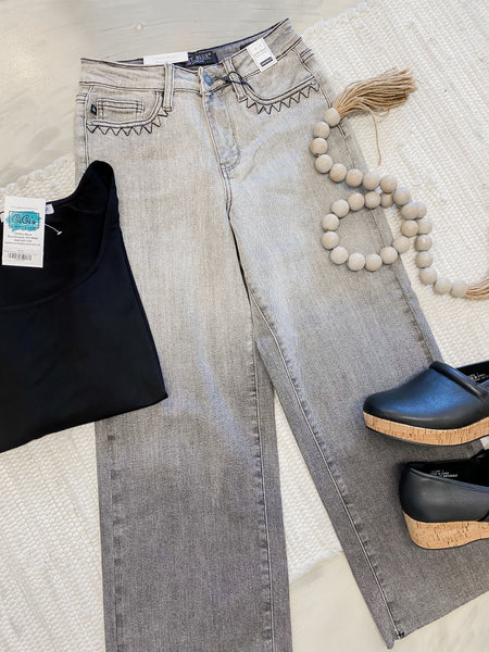 Judy Blue HW Vintage Grey Wash Crop Wide