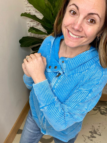 Waffle Mineral Washed Jacket In Blue