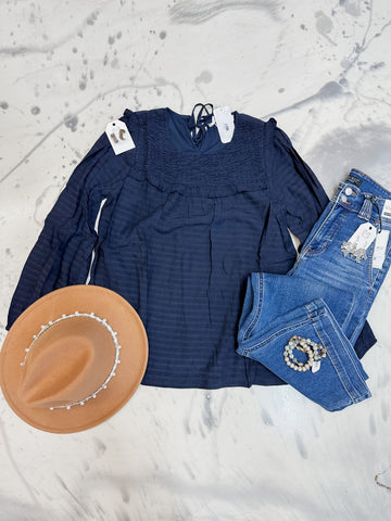 Navy Smocked Top