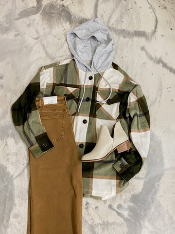 Axe Roe Hooded Shacket Olive
